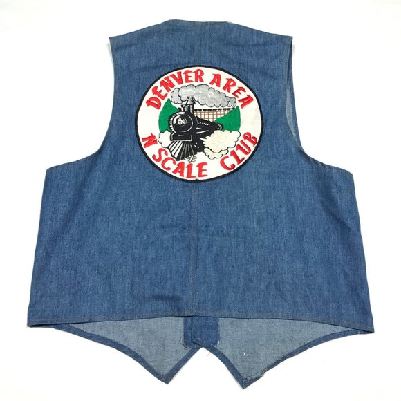 Vintage Denver N Scale Model Train Club Sears Contemporary Sportswear Denim Vest - Picture 1 of 11
